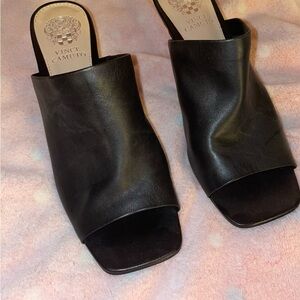 Vince Camuto Black Leather Slide Mules